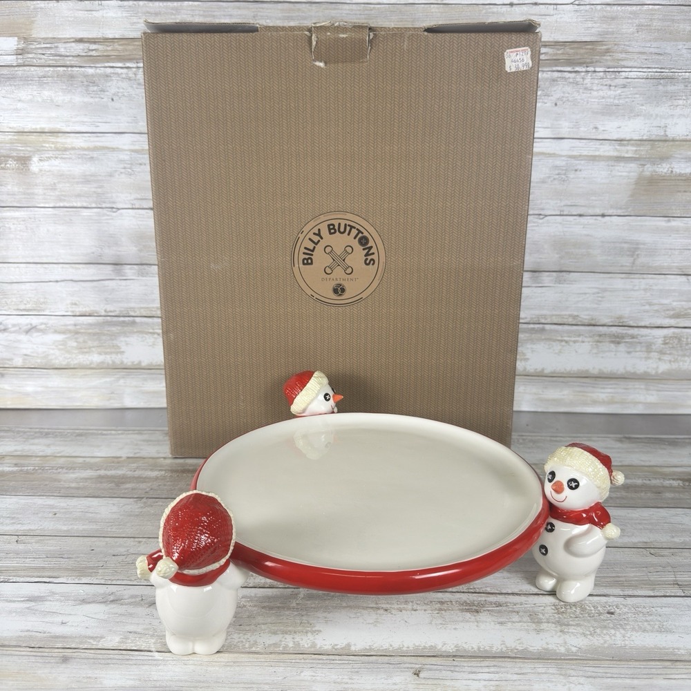 Vintage Department 56 Billy Buttons Serving Tray 3 Snowman 11"‎ Christmas Plate